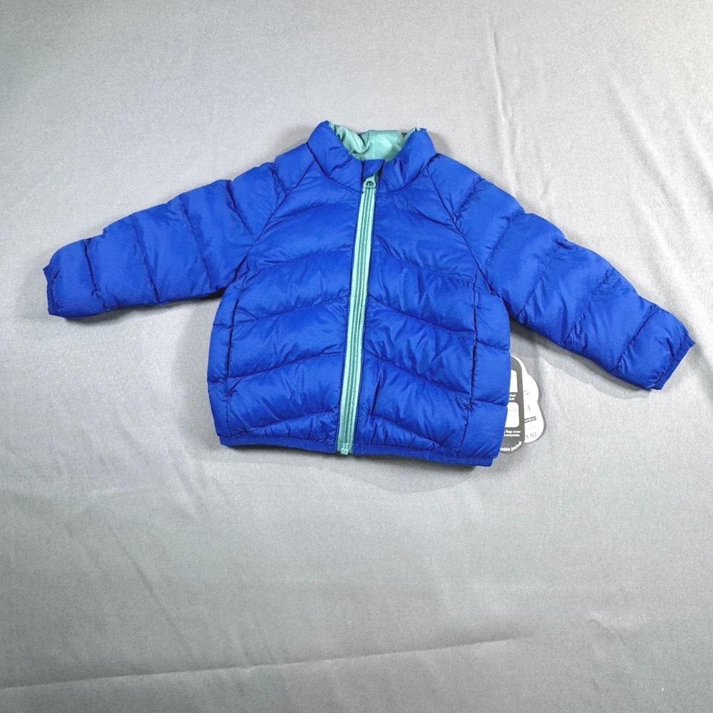 Wonder Nation Baby 12M Blue Packable Puffer Jacket Hooded Quilted Winter Coat